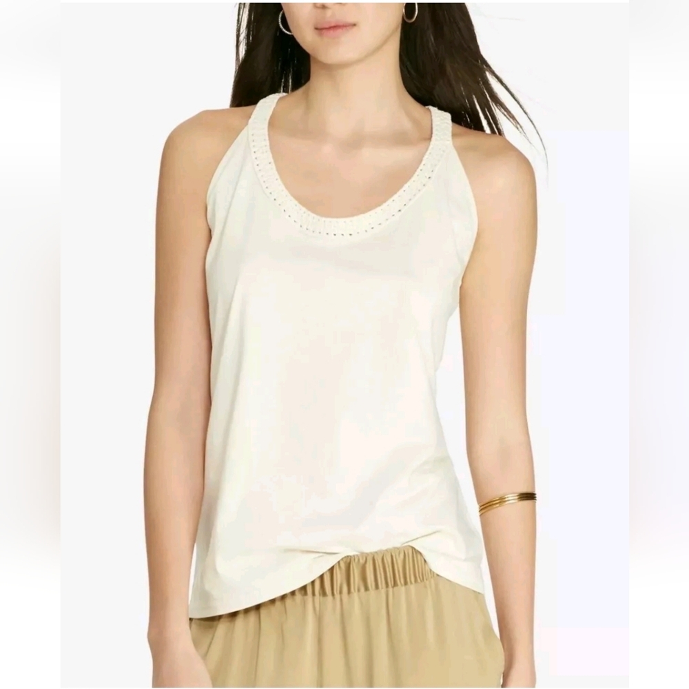Lauren Ralph Lauren Macrame Ivory Cotton Tank XL T Back NWT